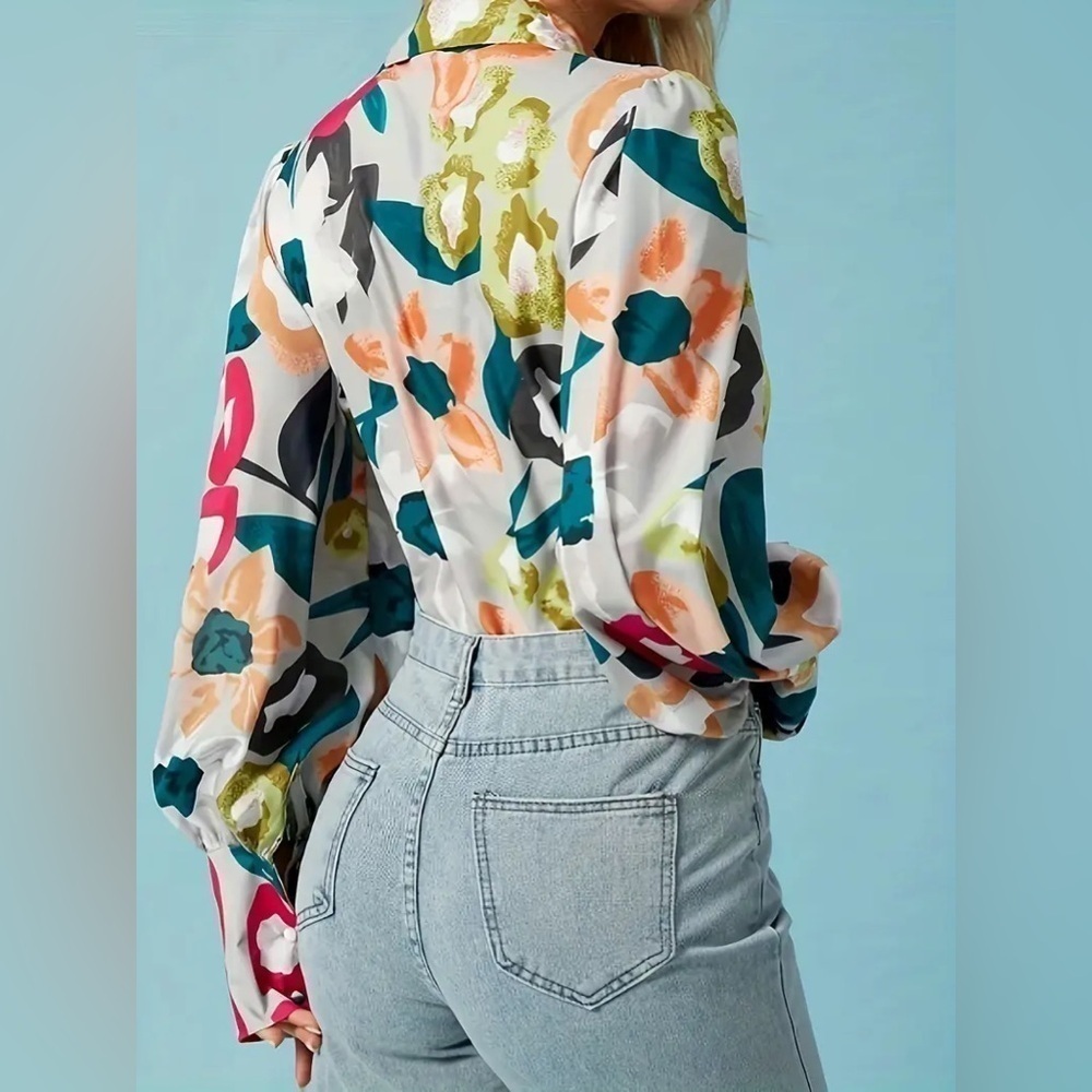 🎉HP🎉STYLEWE Women's Multicolor Collar
Regular Fit Lantern Sleeves Blouse Large - Picture 2 of 7
